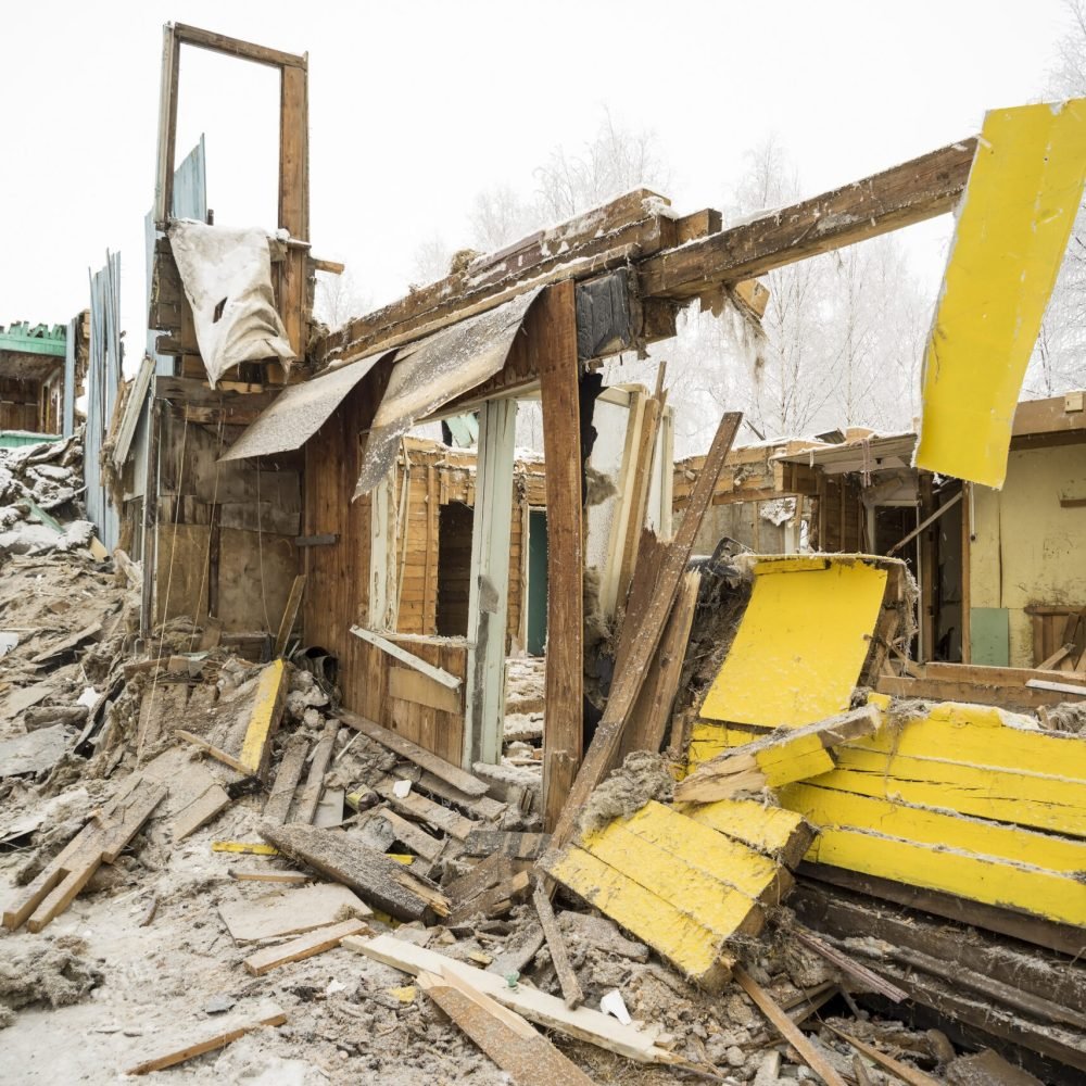 Winter day . Demolished the old house.